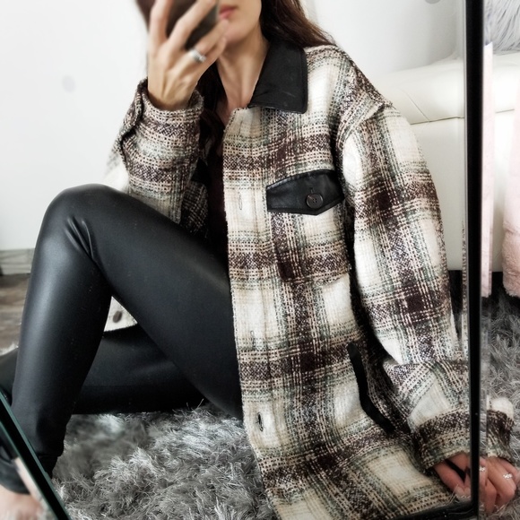 Last1️⃣ Heavyweight Oversized Plaid Button Down Coat Fall Winter Coat - Picture 2 of 11